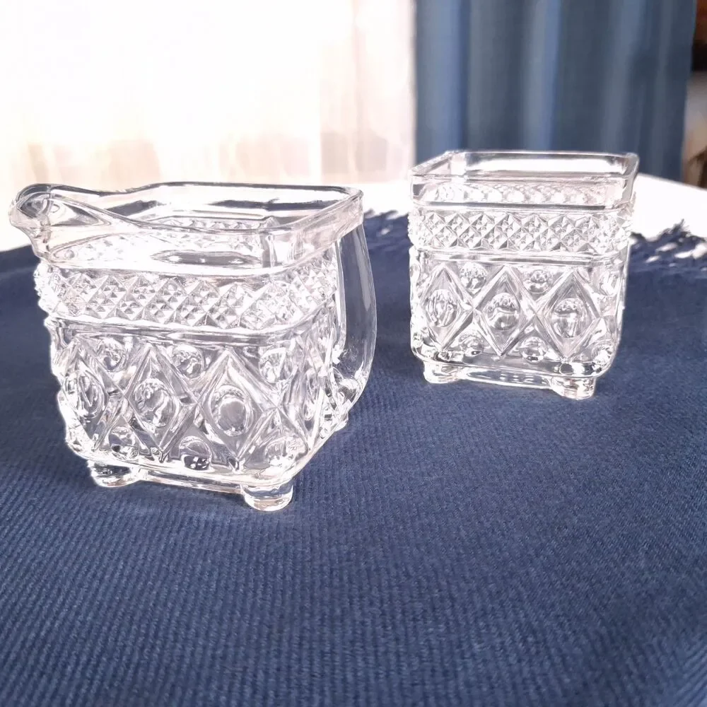 Vintage Cape Cod Square Creamer & Sugar Set by Imperial Glass, Ohio